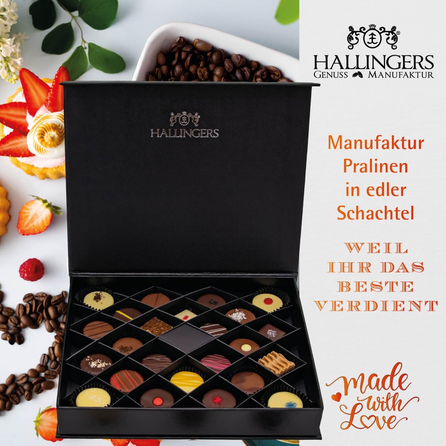 Hallingers Genuss Manufaktur Feinkost Liebes-Geschenk-Set - XXL-Geschenkkorb "Zur Hochzeit" großer Hochzeitsgruß Sekt, Nougat, Konfitüre, Tee, Duftkerze, Schoki & mehr, Geschenkidee für Brautpaar