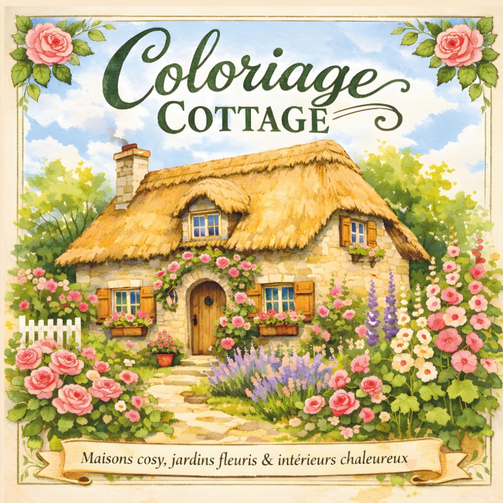 Coloriage Cottage – Maisons cosy, jardins fleuris & intérieurs chaleureux (Livre de coloriage adulte anti-stress): Univers cottagecore à colorier : ... & animaux— pages imprimées sur une seule face