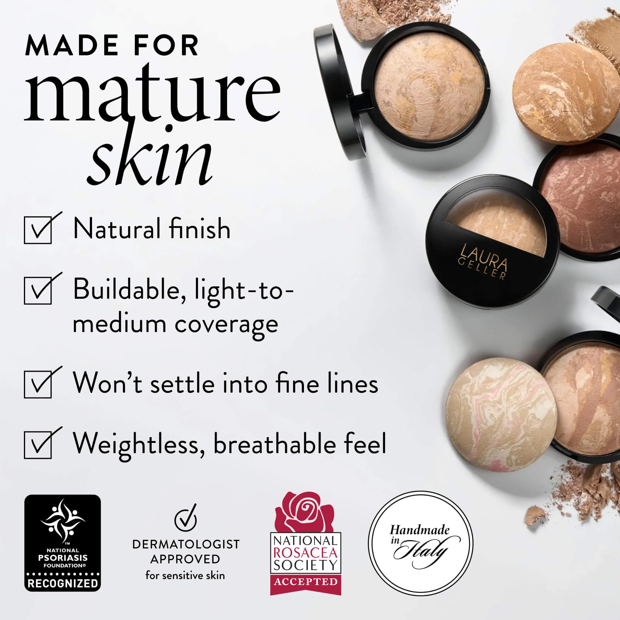 LAURA GELLER New York Baked Balance-n-Brighten puder korygujący kolor, fair, rozkładany, lekki do średniego krycia, podkład Baking Powder Up z półmatowym wykończeniem