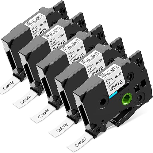 Cinta de repuesto para rotuladora Brother P Touch TZe TZ, cinta de etiquetas blancas laminadas de 0.47 pulgadas 0.47 compatible con Brother P-Touch