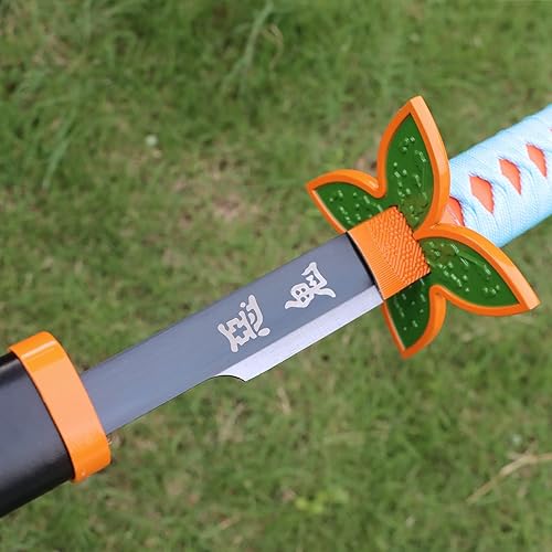 Vista 24 de Bowen - Espada de anime Demon Slayer, Tanjirou Rengoku Samurai, 40.5 pulgadas de acero al carbono real Espada Inosuke 2 piezas