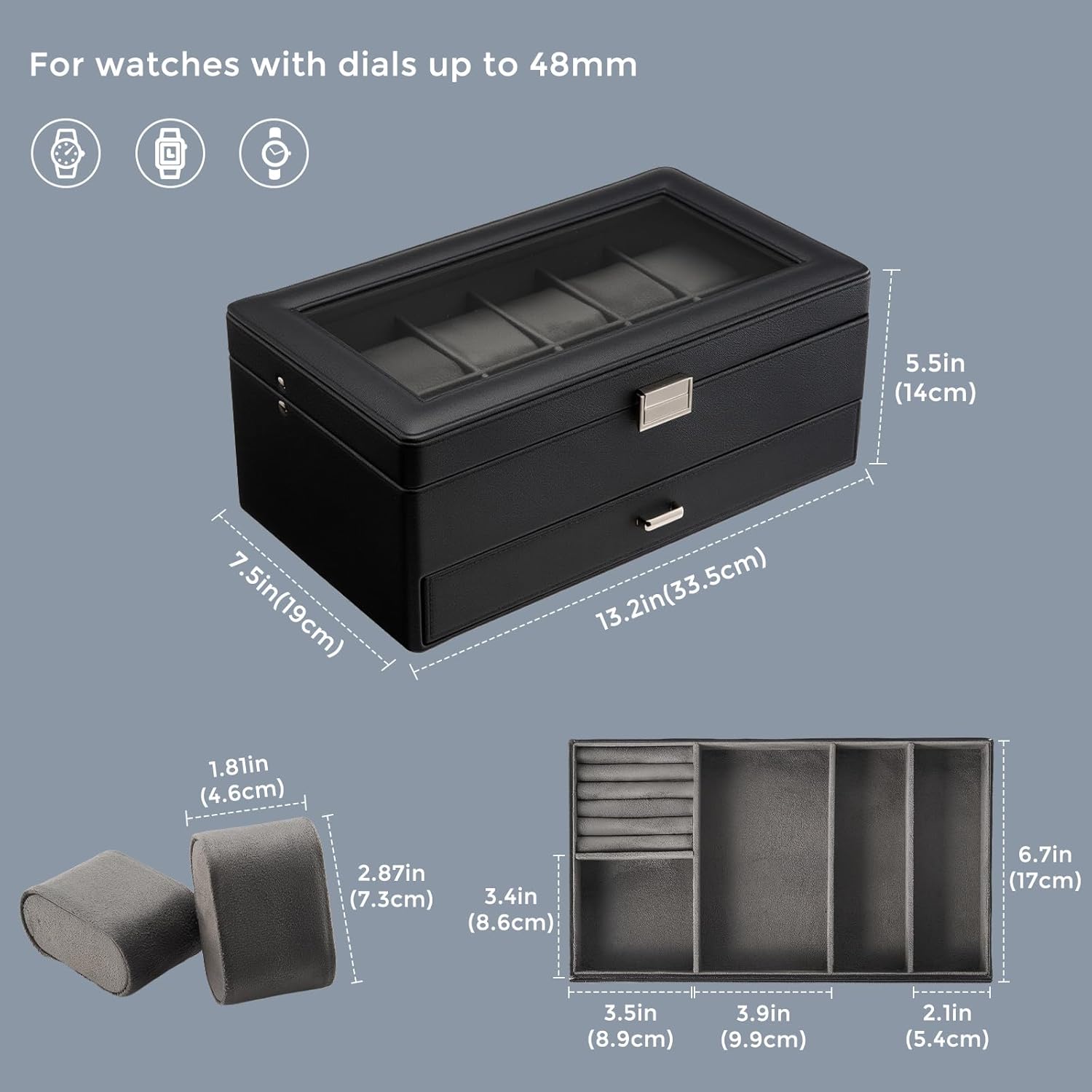 ProCase Jewelry Organizer Bundle with 2-Layer Watch Display Case