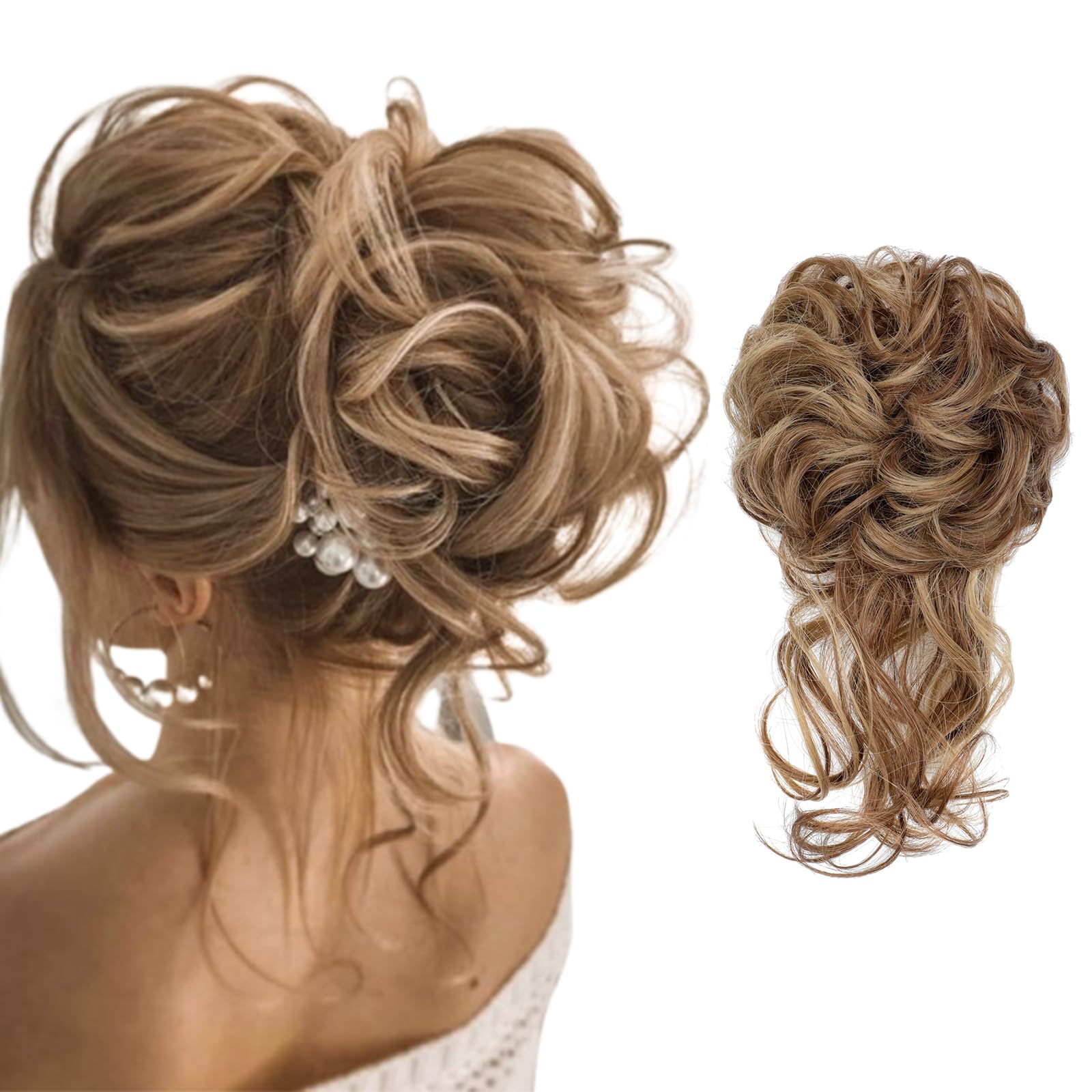 Messy Bun Hair Piece Hair Bun Ponytail Extension Updo For Women Light Brown mix Ash Blonde