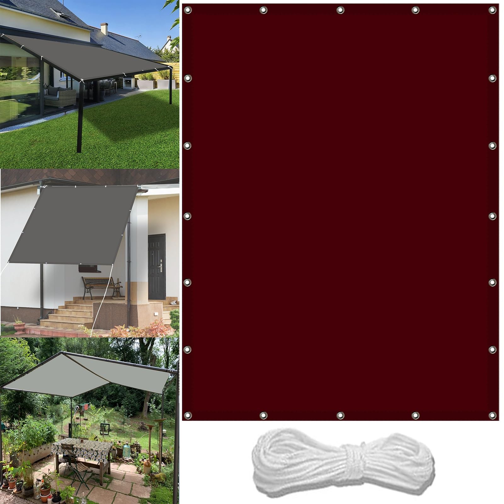 GLDYTVF Waterproof Rectangle Pergola Canopy 1.8 x 3m Shade Cloth for Pool Terrace Greenhouse Red Wine Color Weather Resistant with Grommets & Free Rope