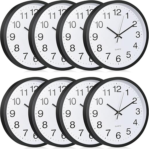 Inbagi 8 Pcs Wall Clock Bulk Large Silent Battery Operated Classroom Clocks Quartz Analog Non Ticking Wall Inbagi 8 Pcs Wall Clock Bulk Large Silent Battery Operated Classroom Clocks Quartz Analog Non Ticking Wall Clocks Round for Office School Kitchen Classroom Home Bedroom Decorative(Black,12 Inch)