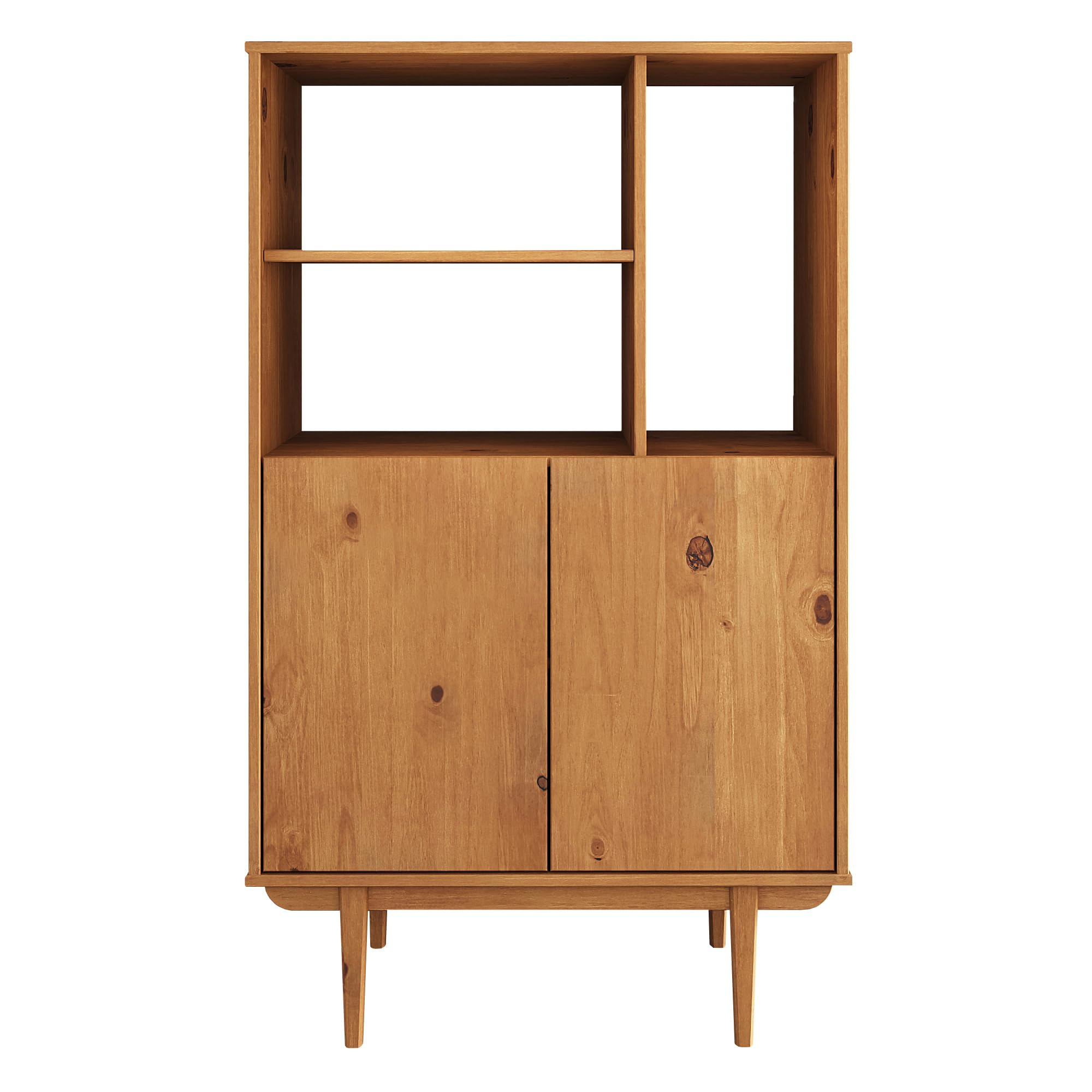 IDIMEX Highboard Simona mit offenem Regal in Massivholz Eiche Farben – Wohnzimmer Kommode mit 3 offenen Fächern und 2 Türen – Bücherregal mit Türen – Retro Holzschrank