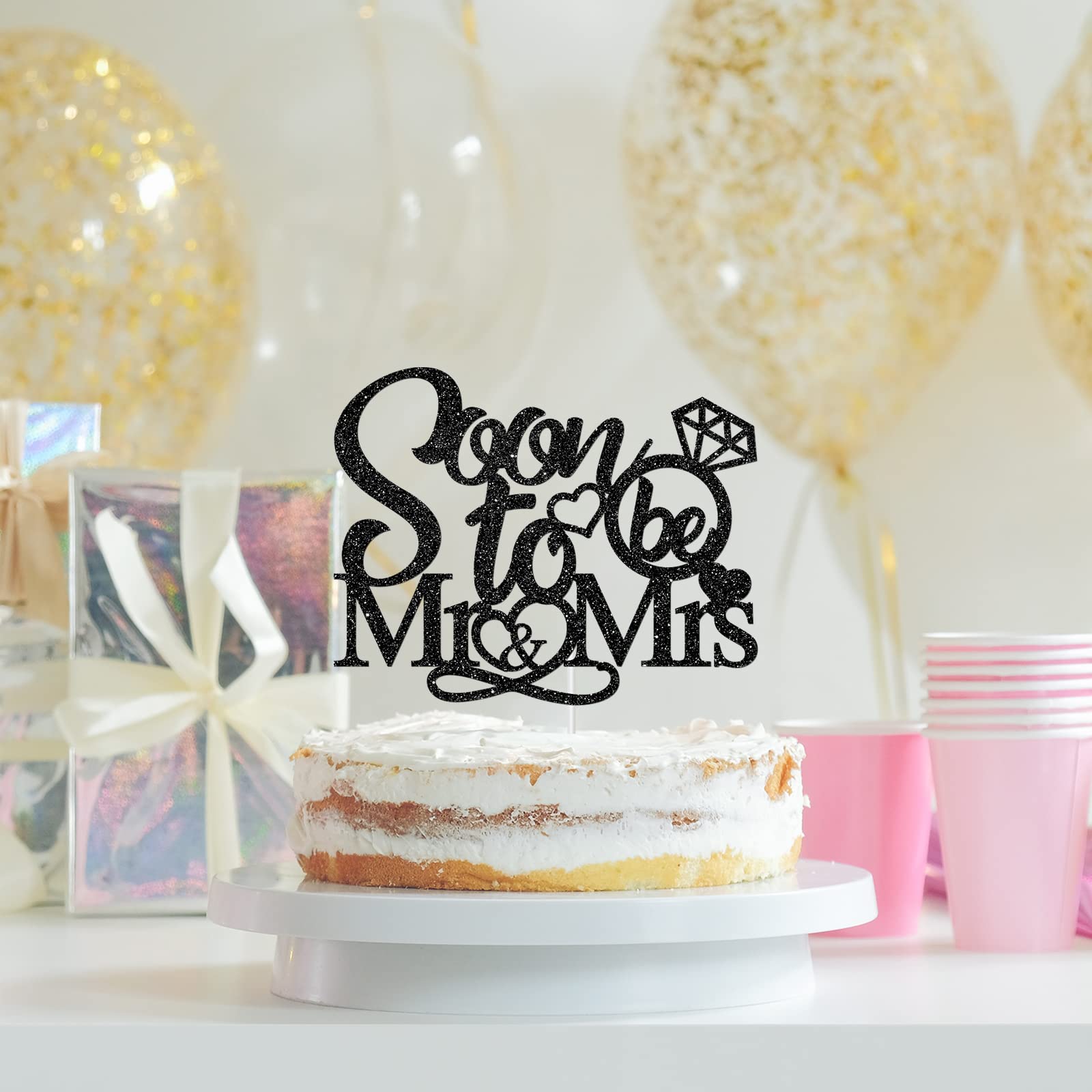 Soon To Be Mr & Mrs Wedding Cake Topper — Golden Glitter Bridal Shower Decor — Bride And Groom Cake Decoration - View #10