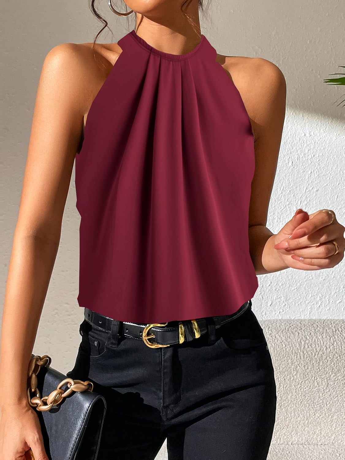 SOLY HUX Women's Halter Tops Tank Top Summer Casual Sleeveless Tunic Blouses