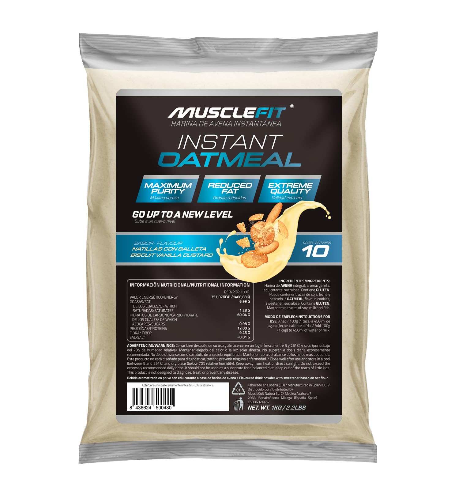MuscleFit Harina de Avena Integral | 1kg de Avena Molida | Sabor Chocolate | Oatmeal | Bajo en grasas — view 11
