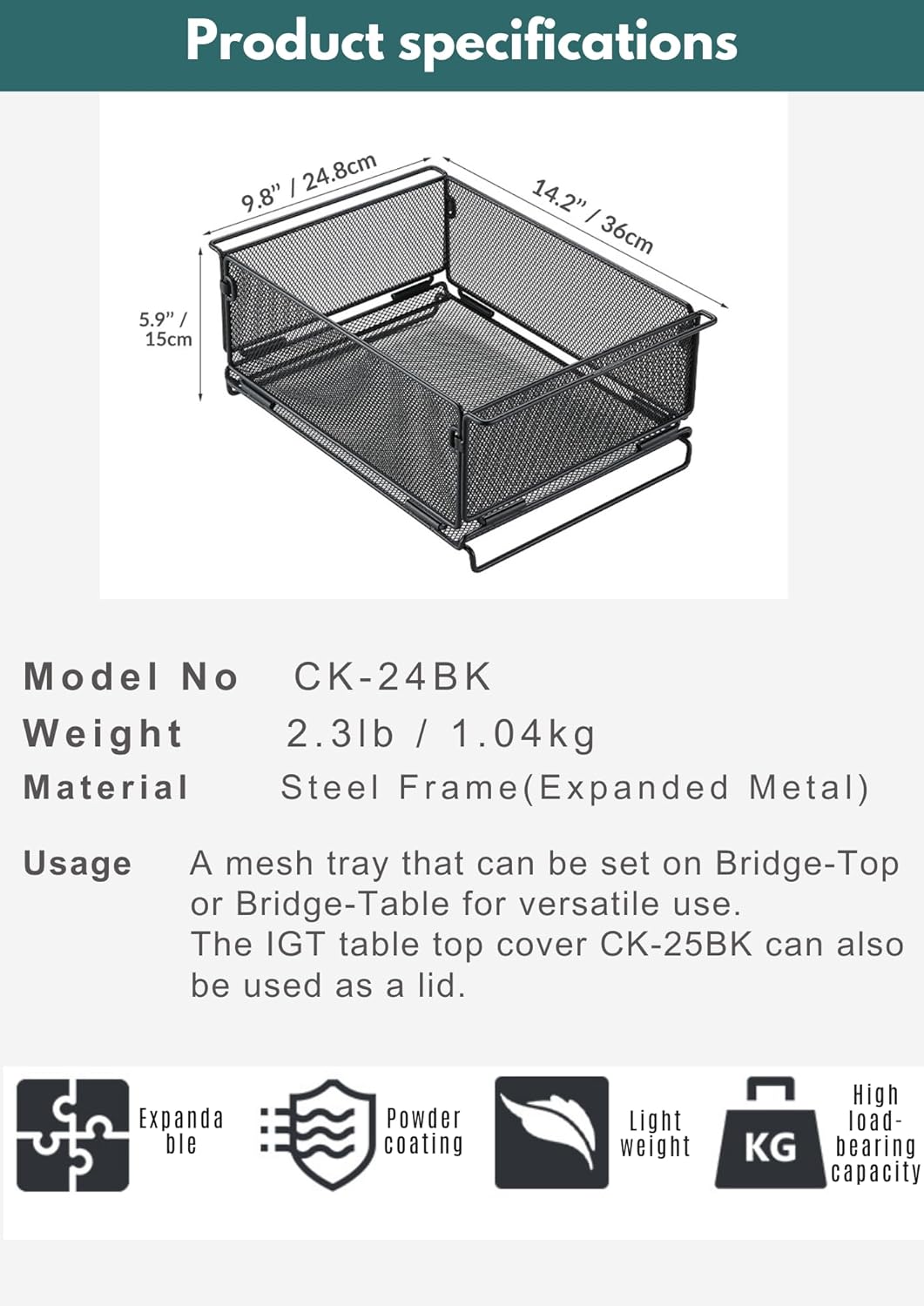 camping moon IGT Mesh Box Bridge Table Tray Storage Case CK-24BK