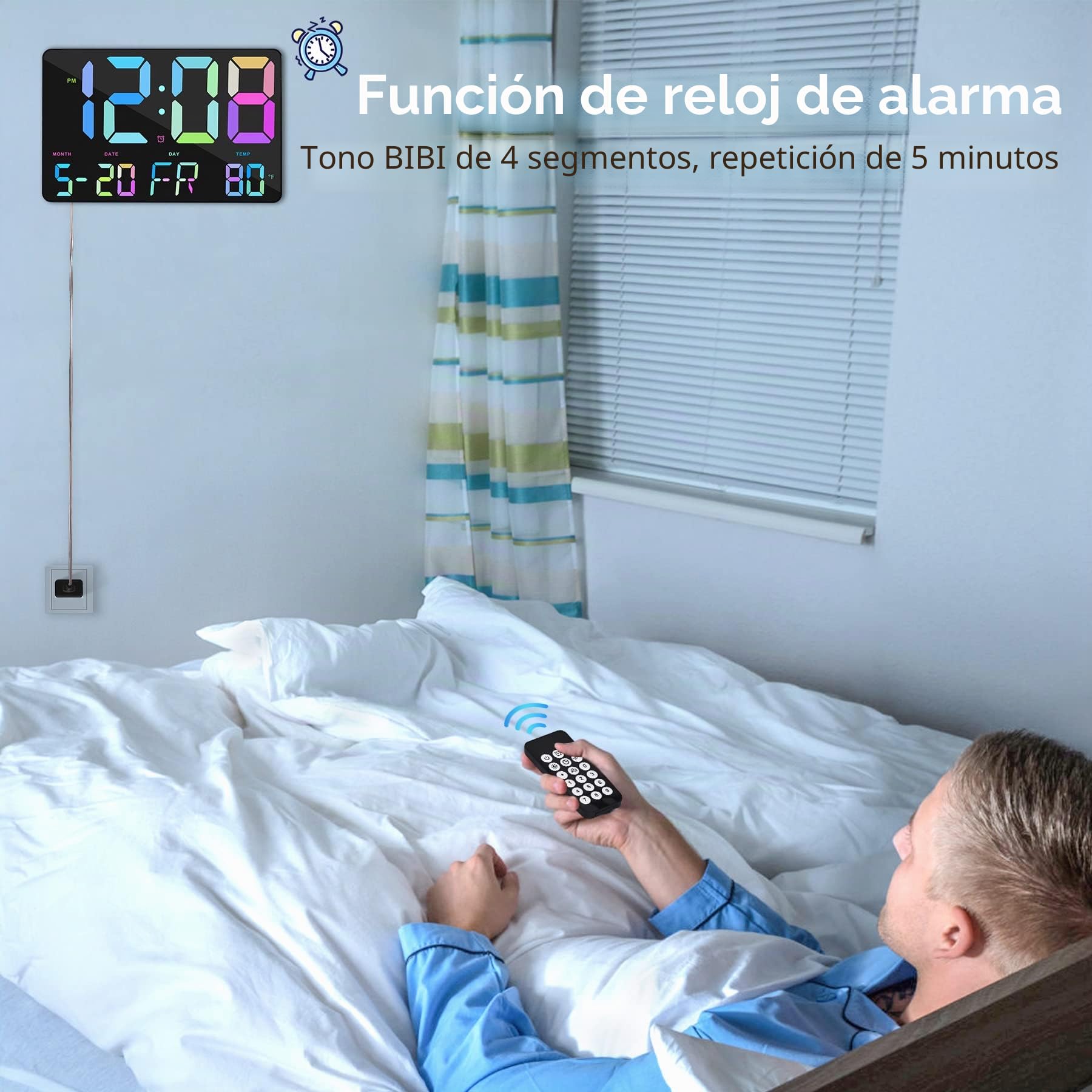 Reloj de pared digital de 11,5 pulgadas, reloj de pared digital grande con control remoto, reloj despertador digital con fecha, día, temperatura,figuras de color,para sala de estar,oficina,escuela