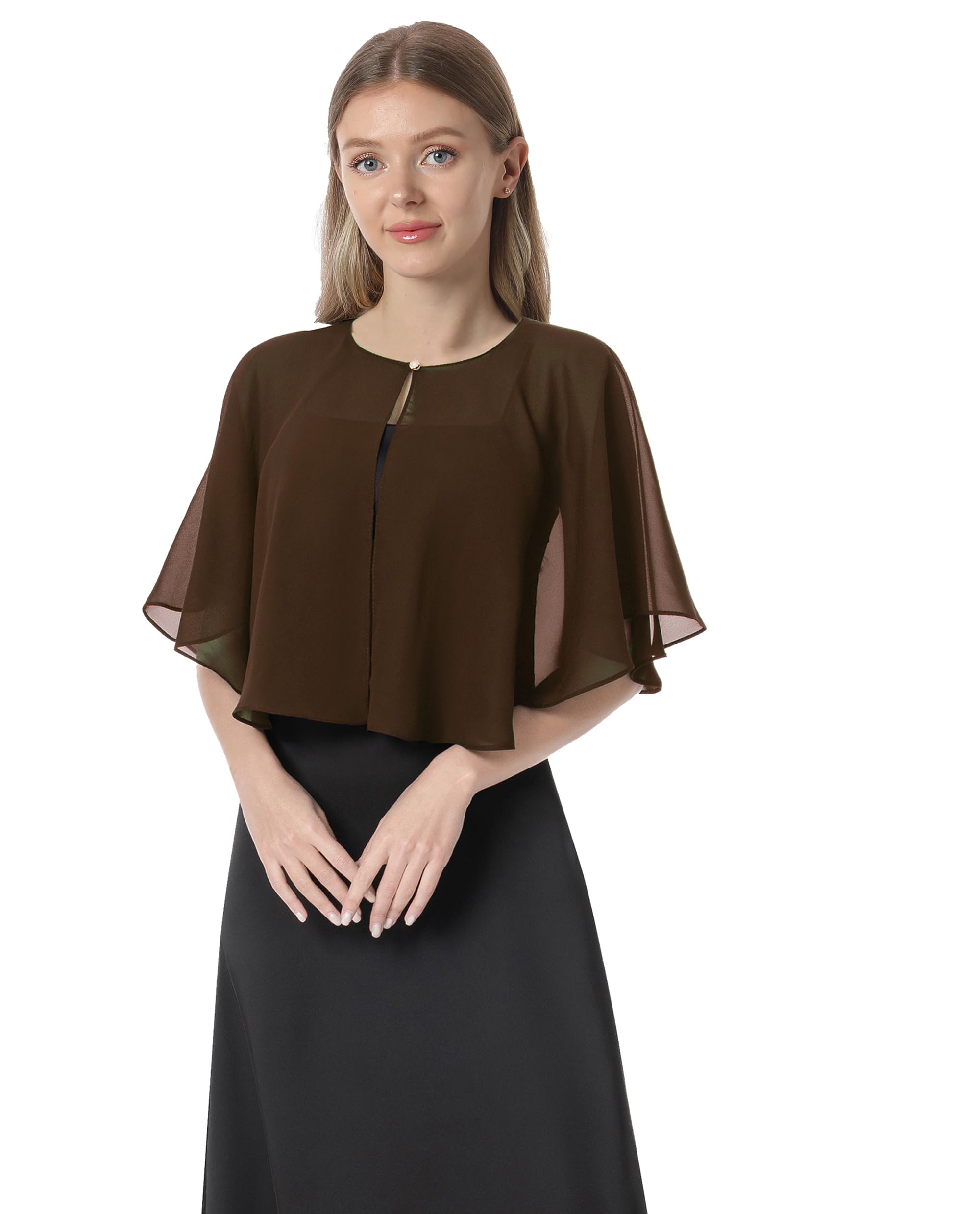 Soft Capelets capes Shawls and Wraps for Dress Chiffon Shrug Wedding Cape Cover Up, Brown, One Size
