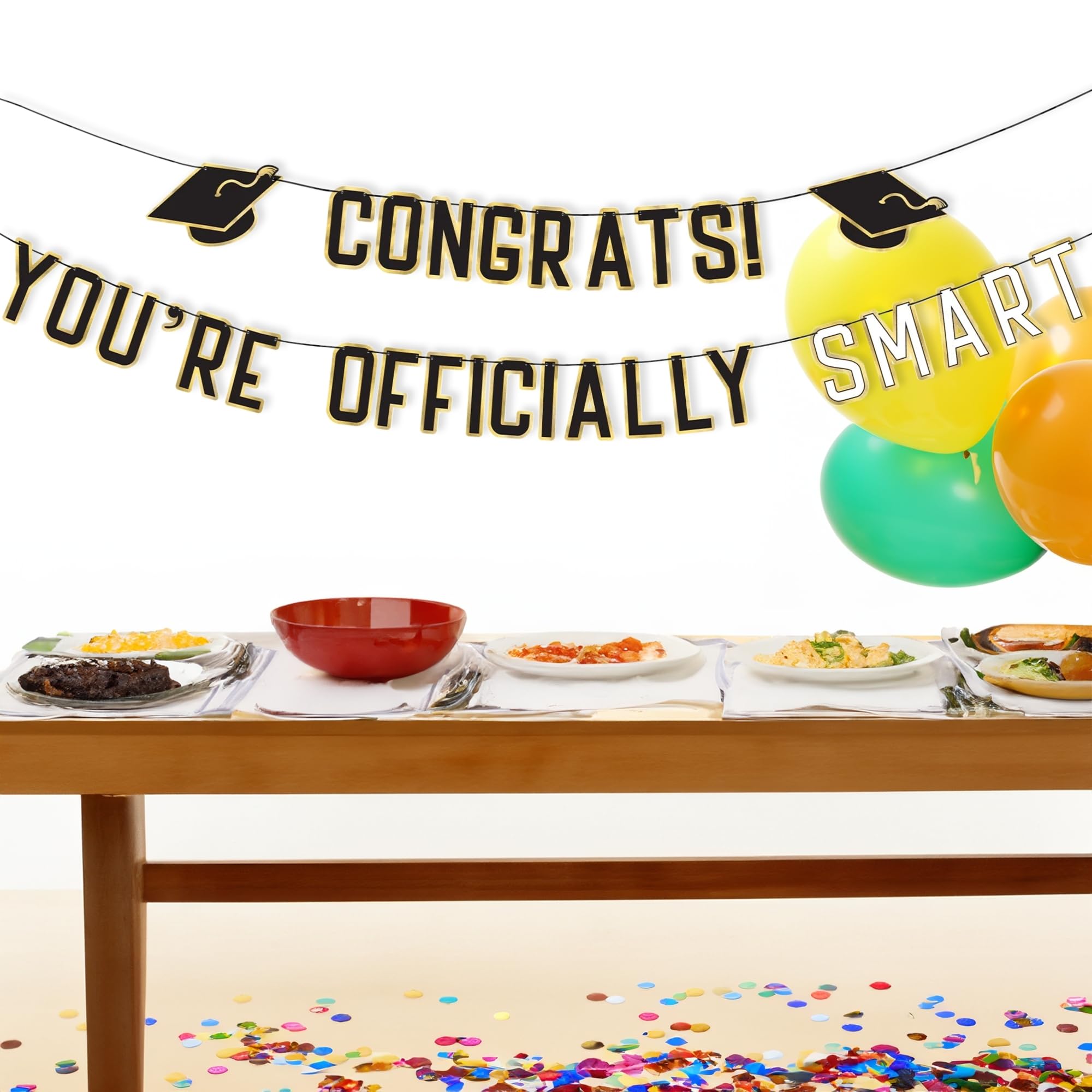 Set di banner in bianco e nero "Congrats! Sei ufficialmente intelligente" - 12 piedi (set di 2) - Design accattivante per occhi, decorazione per interni ed esterni - Perfetto per feste di laurea