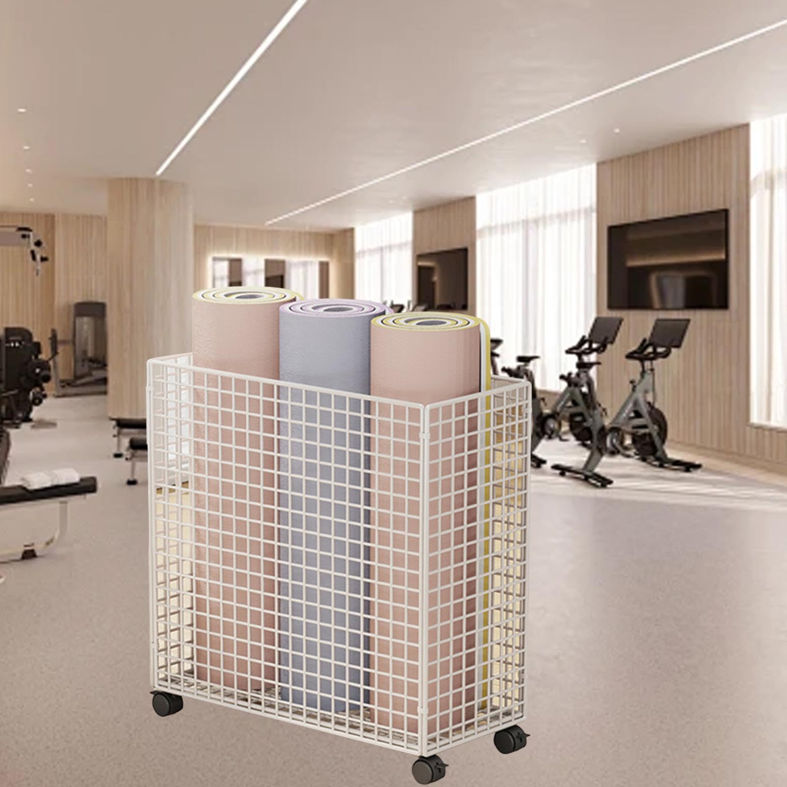 Carrello Portabiancheria Pieghevole Compatto con Ruote in Ferro Traspirante Multifunzionale Adatto per Camere da Letto, Palestre, Dormitori, Lavanderi, Bianco