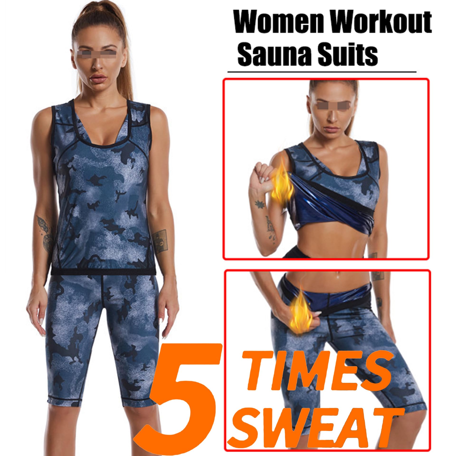 Vêtement De Sudation Femme, Combinaison Sudation Femme, Sudation Femme Amincissante, Ensemble De Sudation Femme(Gilet De Sudation + Short De Sudation) pour Fitness Jogging Yoga