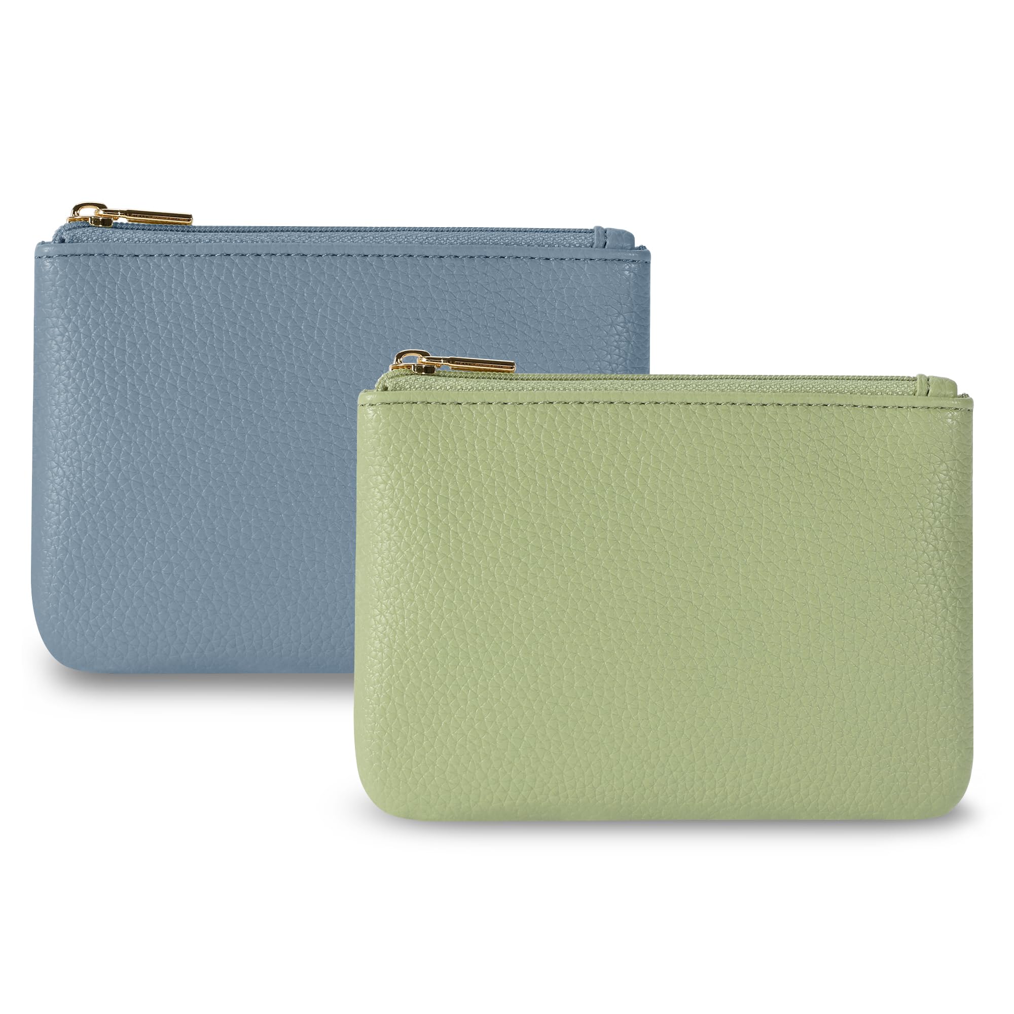 Chelmon PU Leather Coin Purse Pouch Change Holder Small With Zipper for Men Women 2 PCS Set (Blue&amp;Light Green)