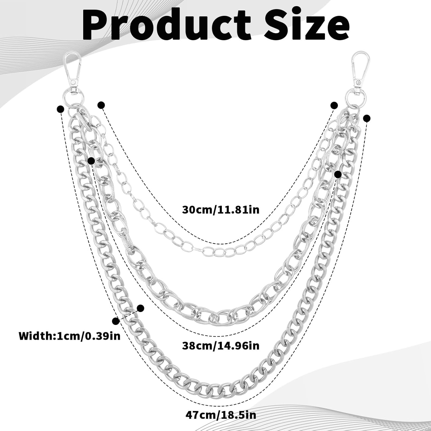 Grevosea Silver Wallet Chain, Heavy Duty Hip Hop Pants Chain for Men Women 3-Layer Metal Punk Wallet Chains Purse Chain for Jeans Belt Clothing Goth Accessories - Image 2