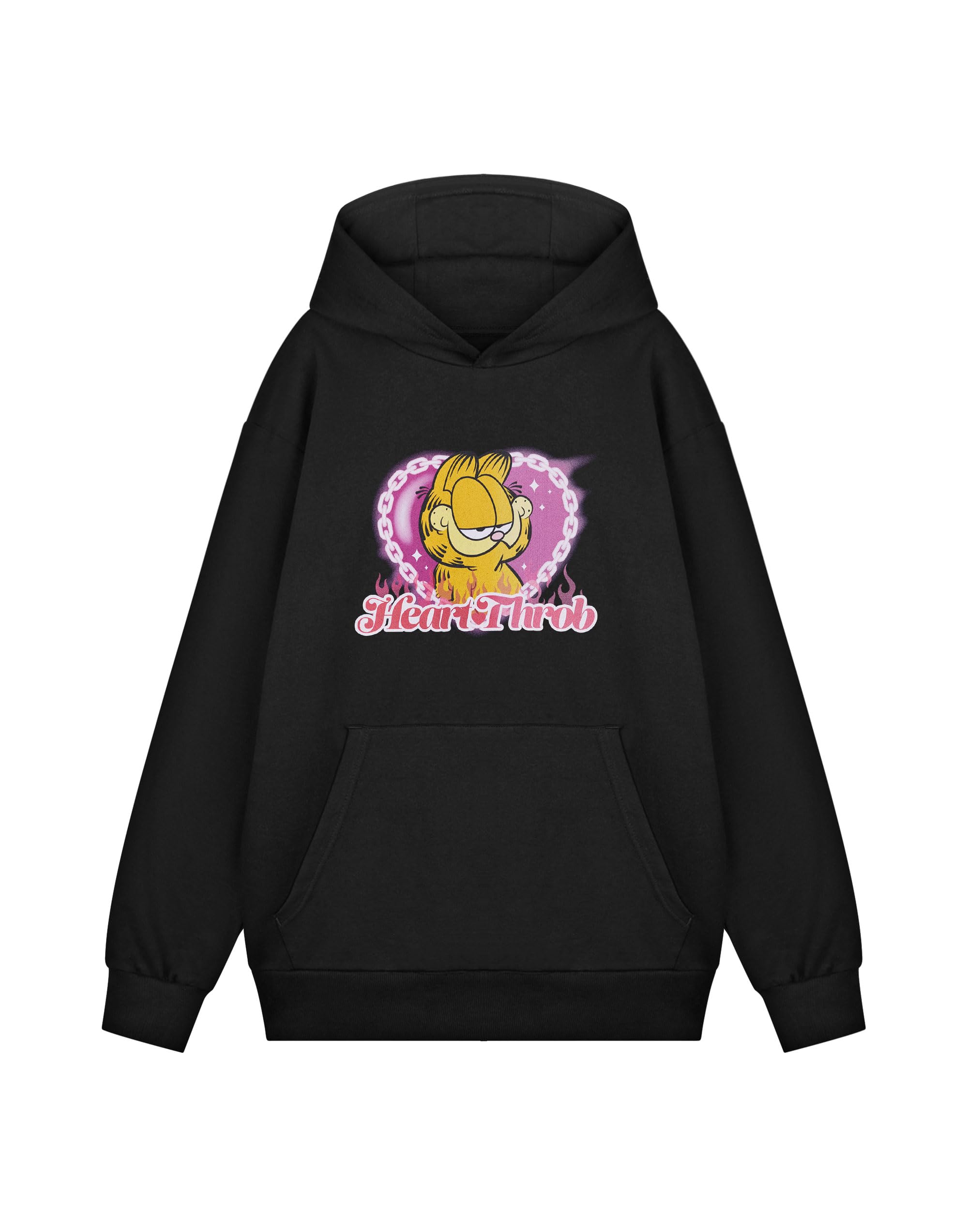 Garfield Unisex Black Hoodie | Heart Throb Graphic Sweatshirt | Classic Cartoon Character Apparel | Cosy Hooded Jumper For Men & Women | Retro Cat Lover Gift | Casual Winter Fashion Top