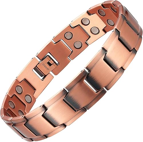 -3000 Gauss - Pulsera magnética de cobre para hombre - Imán fuerte de doble fila con herramienta ajustable, aniversario, Navidad, Acción de Gracias