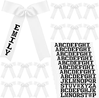 12 Sets 8 Inch Jumbo Cheer Hair Bows Cheerleading Bows 12 Personalized Collegiate Cheer Hair Bow 8 Heat Transfer Alphabets Decals Custom Team Spirit Ponytail Holders for Teen Girls