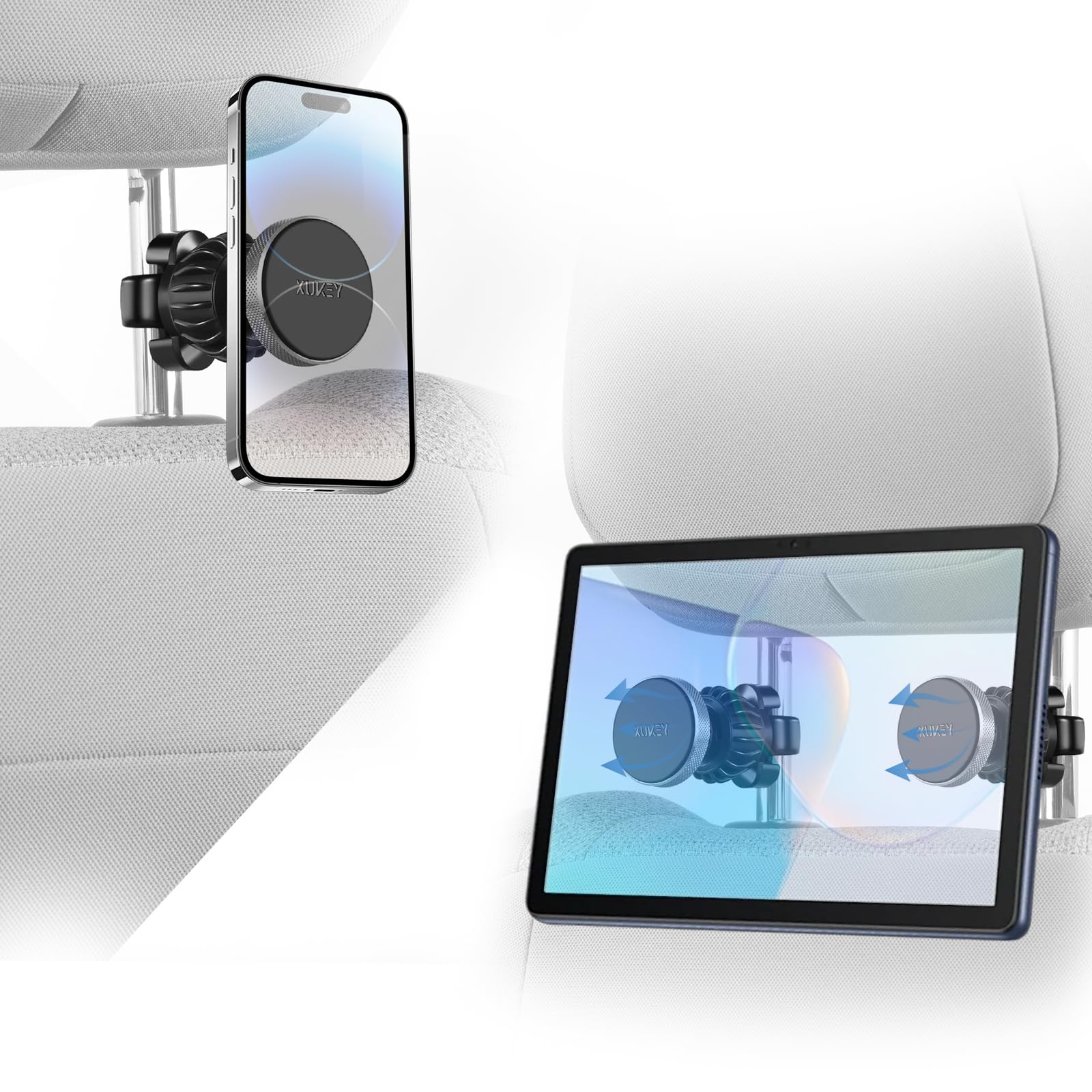 XUKEY Supporto per Tablet da Auto Magnetico per Poggiatesta, 2 in 1 Supporto per Tablet da Poggiatesta per Auto, SupportI per Borsa Rotazione a 360° Gancio Universale per Seggiolino