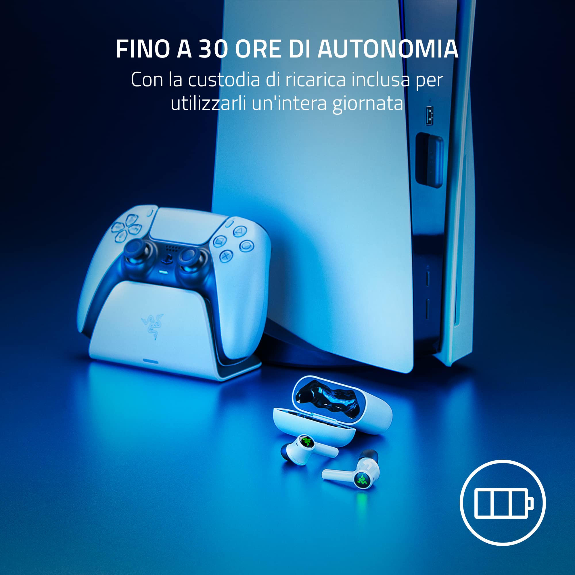 Razer Hammerhead HyperSpeed - Auricolari wireless da gaming multipiattaperma per PlayStation (HyperSpeed Wireless, ANC, Bluetooth 5.2, Con Razer Chroma RGB) Blanco