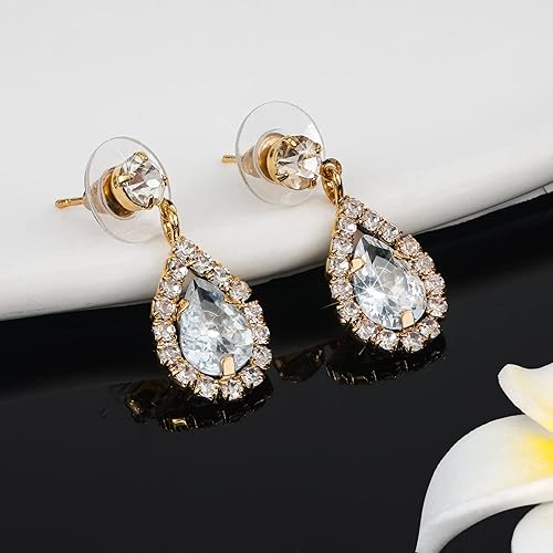 Miniatura 6 de CIEHER 45 Pieces Women Jewelry Set - Rhinestone Crown + Drop Necklace + Elegant Bangle Bracelet + Crystal Teardrop Dangle Earrings for Bridal