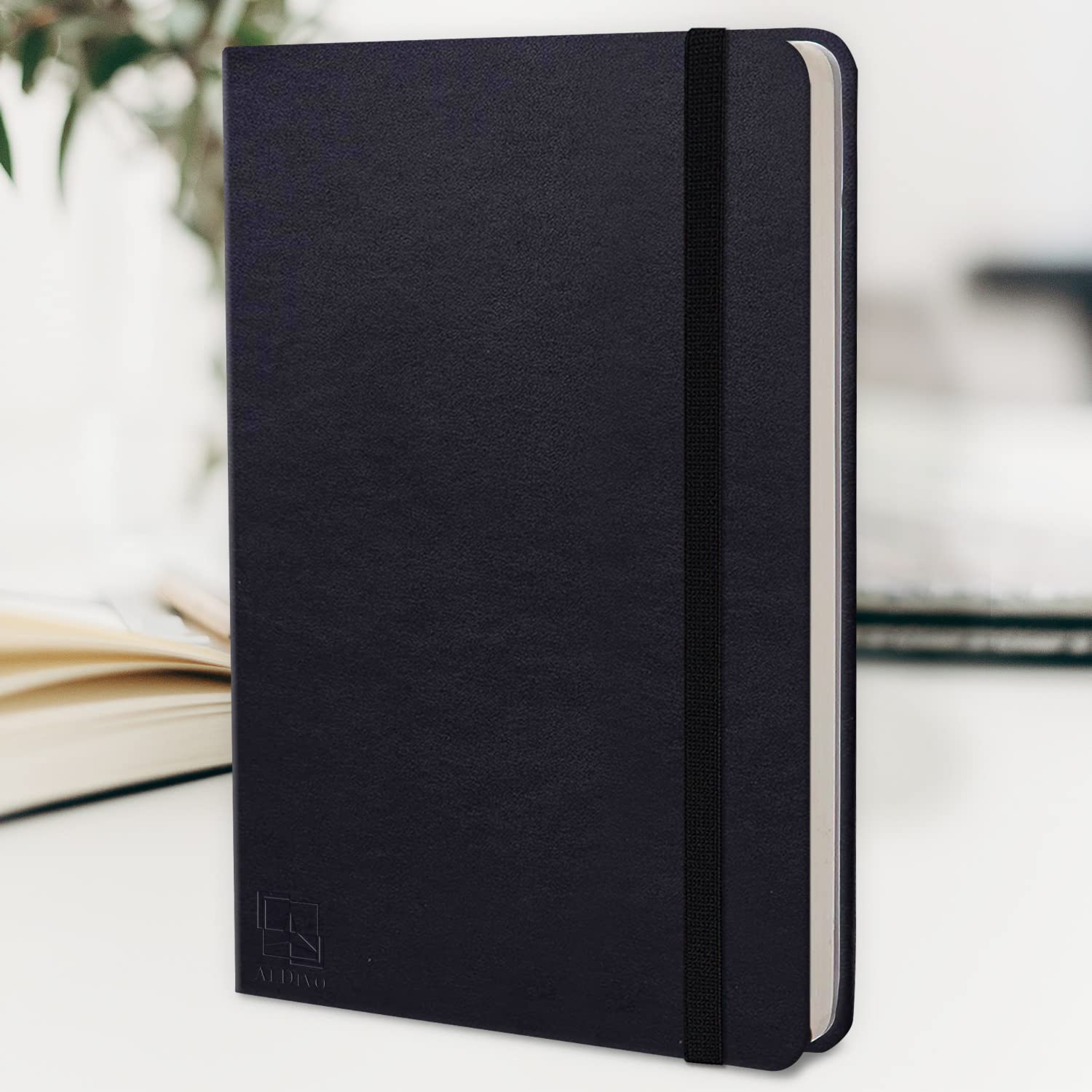 PU Leather Finish Hard Bound Executive Diary Notebook with Elastic Closure (Black, Ruled)