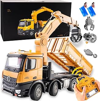 Ssccgym 20-Inch 3 in 1 Remote Control Dump Truck Wood Grabber 26-Channels 1/14 Scale 6.6LBS Load Capacity RC Heavy Duty Metal Construction Vehicles Toy for 14Y+ Beginners (8 Wheels 2Batteries)