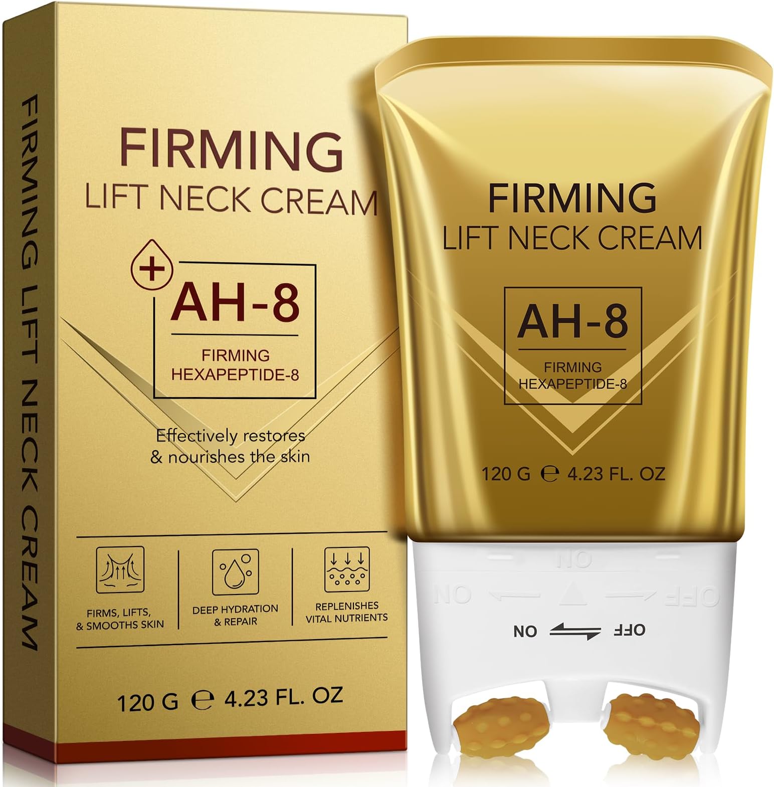 AH-8 Firming Neck Cream, Neck Creams for Tightening and Firming with Double Massage Rollers - Reduces Wrinkles Fine Lines And Double Chin, Moisturizes & Tightens Skin, Improves Elasticity, 120g