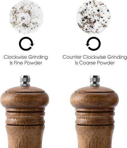 Miniatura 4 de Juego de 2 molinillos de sal y pimienta de madera de goma de 6.5 pulgadas, con ventana acrílica visible y rotor de cerámica ajustable