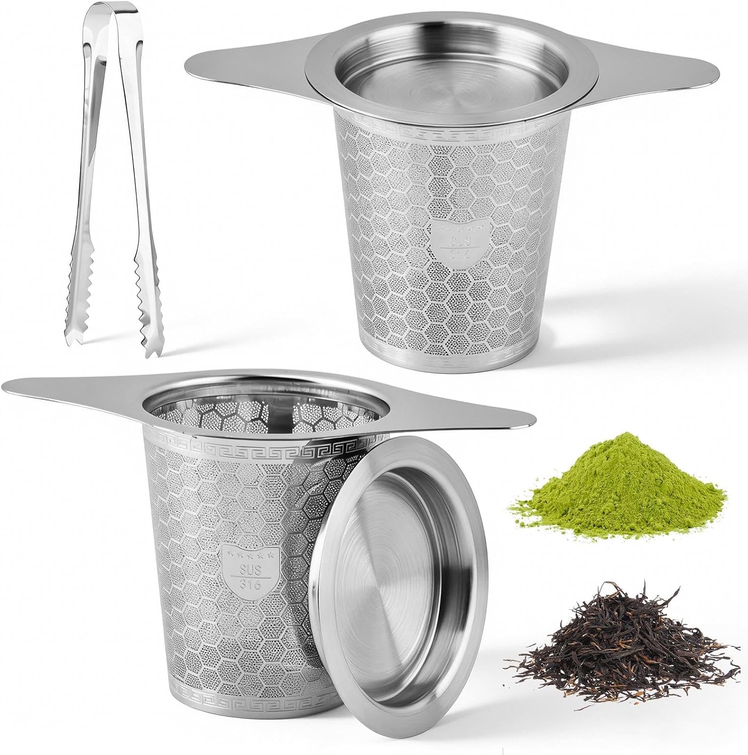 2-Pack Loose Leaf Tea Infusers, 316 Stainless Steel Strainers with Tongs