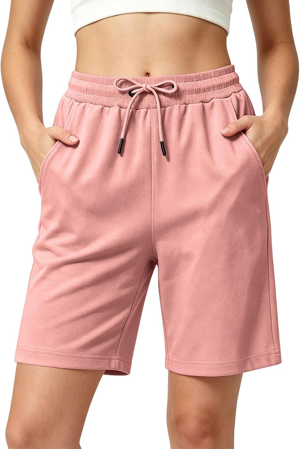 Shorts for Women Drawstring Gym Workout Soft Cotton Linen Short Pants Summer Bermuda Beach Sweatpant with Deep Pockets