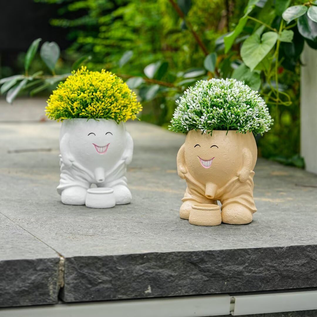 Maceta de cara sonriente con agujero de drenaje, bonitas macetas de cara de cactus divertidas macetas de oficina, juego de regalo novedoso, macetas suculentas únicas para plantas de interior