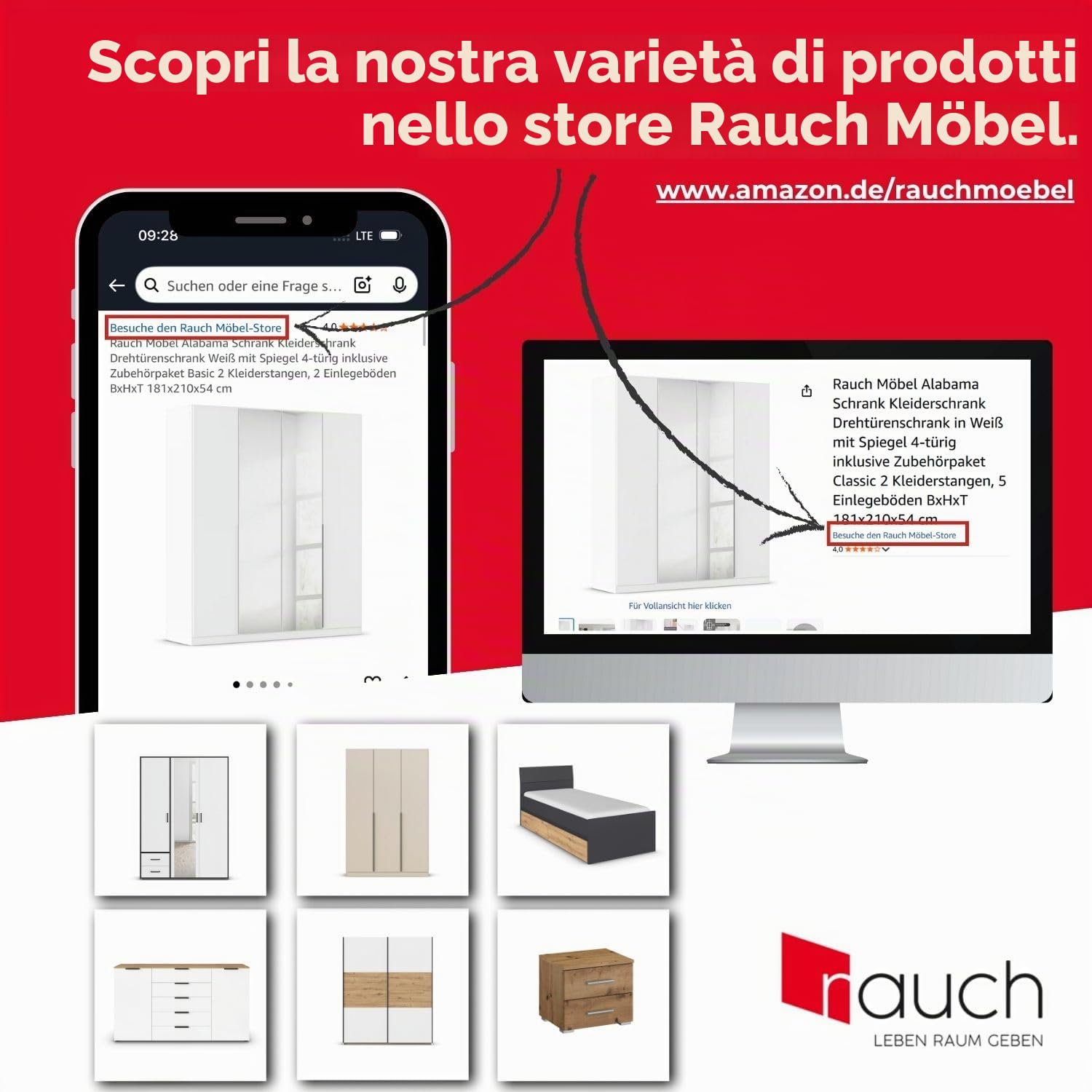 Rauch Möbel Subito Armadio a 2 Ante con 2 Ripiani e 2 aste Appendiabiti, Legno, Bianco, 181 x 197 x 61 cm