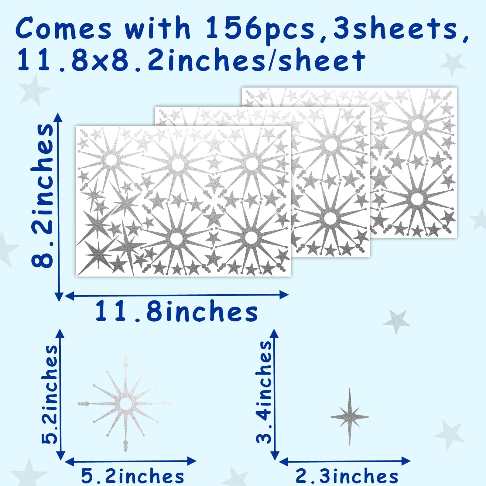 Silver Star Wall Stickers Retro Starburst Wall Decals Peel and Stick for Bedroom Living Room Decor Ceiling Stars Atomic Mid Century Wall Art Murals Modern Viny Wall Decal for Nursery Kids Room - Image 4