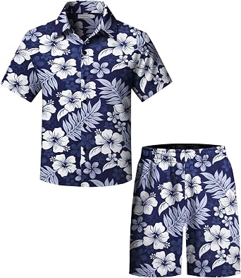 Yoimira Boys Hawaiian Shirt and Shorts Set Tropical Outfit 7-14 Years