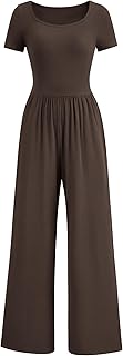 Women's Summer One Piece Jumpsuits Dressy Casual Short Sleeve Square Neck Wide Leg Rompers Travel Outfit Clothes