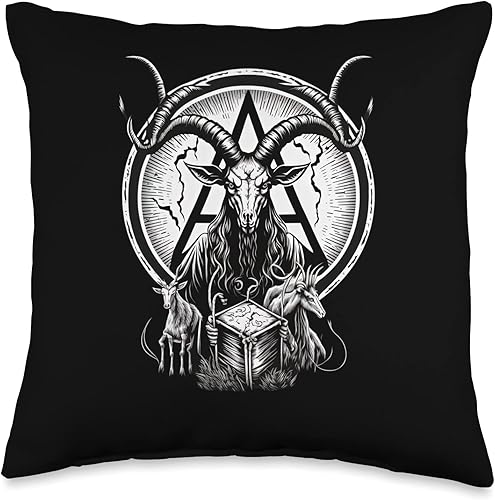 Miniatura 5 de Horror and Occult T-Shirts and Gifts Baphomet Occult Gothic Demon Head-Baphomet with Horns Throw Pillow 18x18 Multicolor