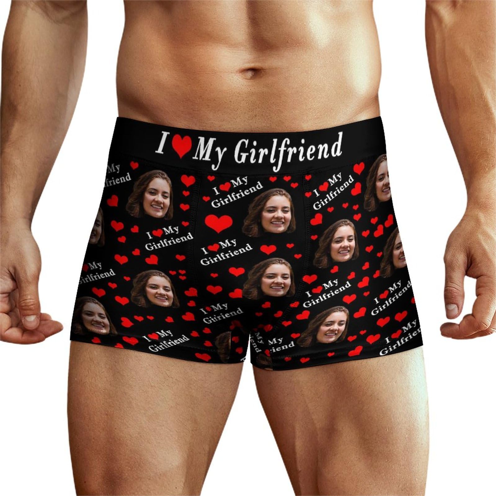 Ayambetus Custom I LOVE MY GIRLFRIEND Photo Boxers Personalised Mens Boxers Briefs with Photo Face Customised Trunks Underwear Underpants Gifts for Men Husband Boyfriend Size-S