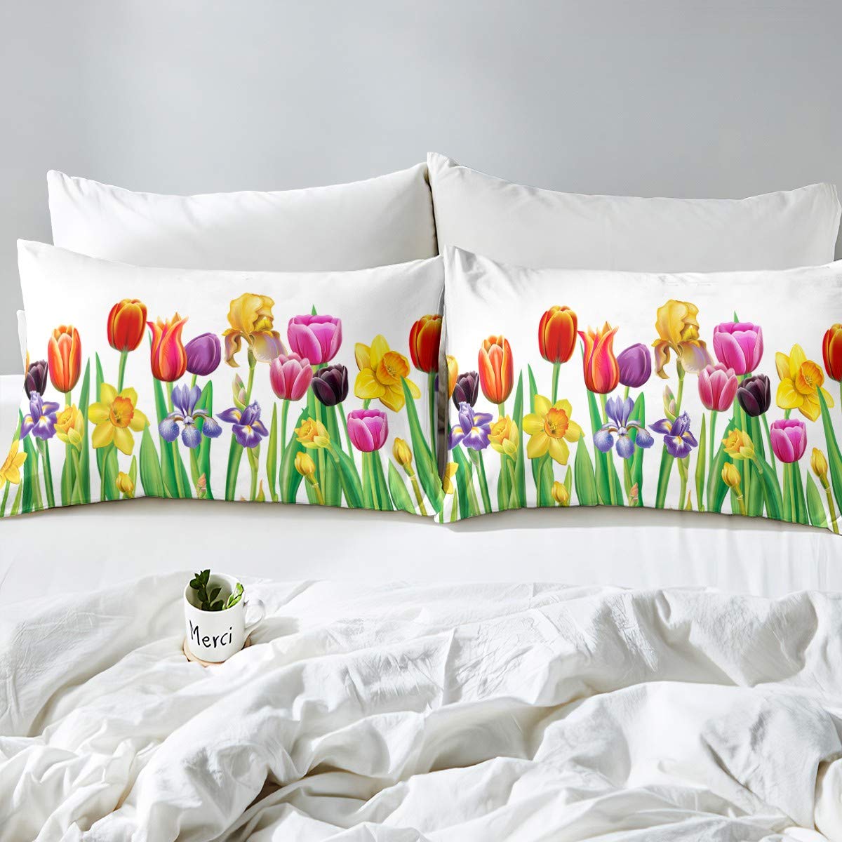 Juego de Cama Flores,para niños,niñas,Floral,Rosa,tulipán,orquídea,Naturaleza,Funda de edredón de Microfibra hipoalergénica,3 Piezas,King