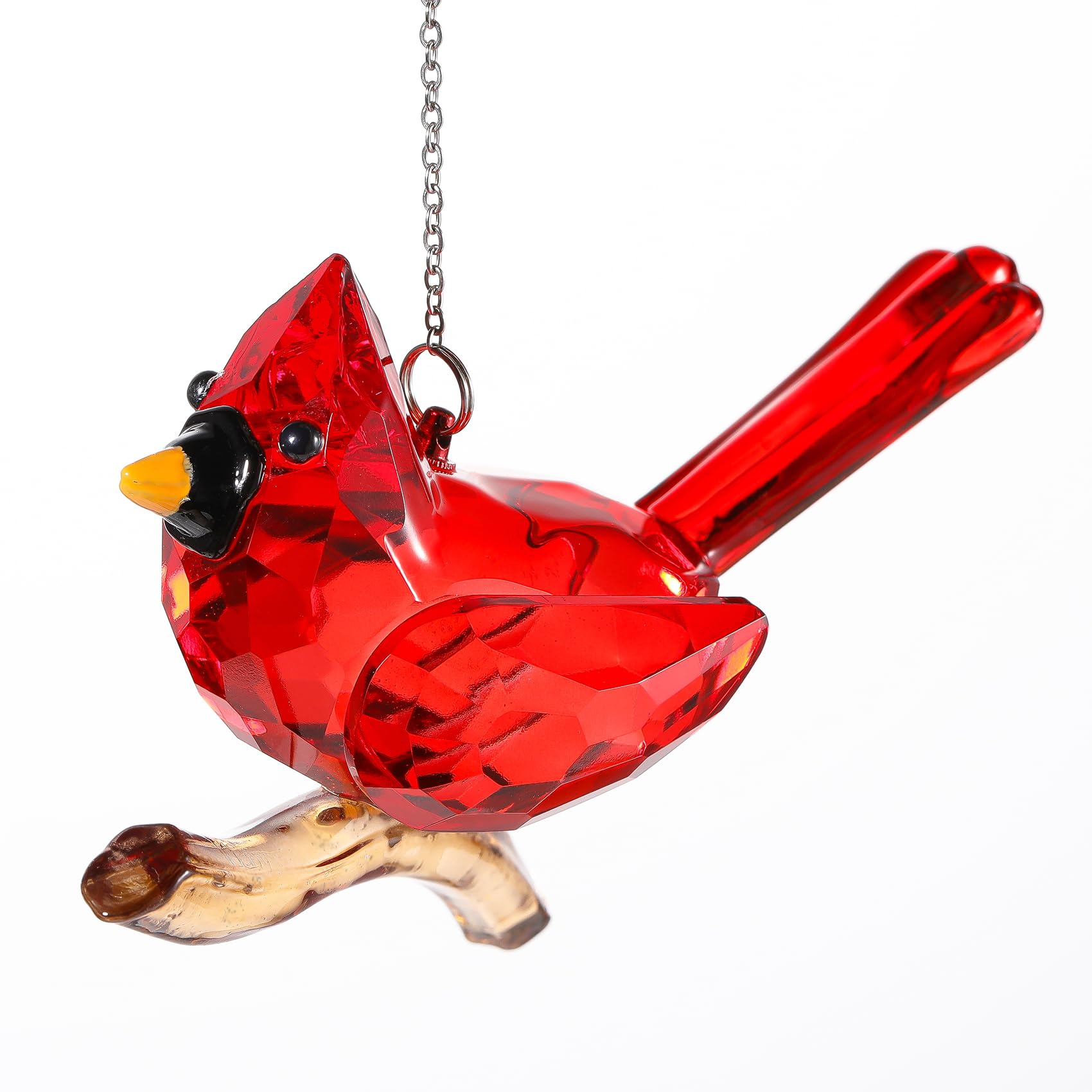 置物  Birds Red Cardinal Crystal Cardinal Bird Hanging Figurines, Glass Red Birds