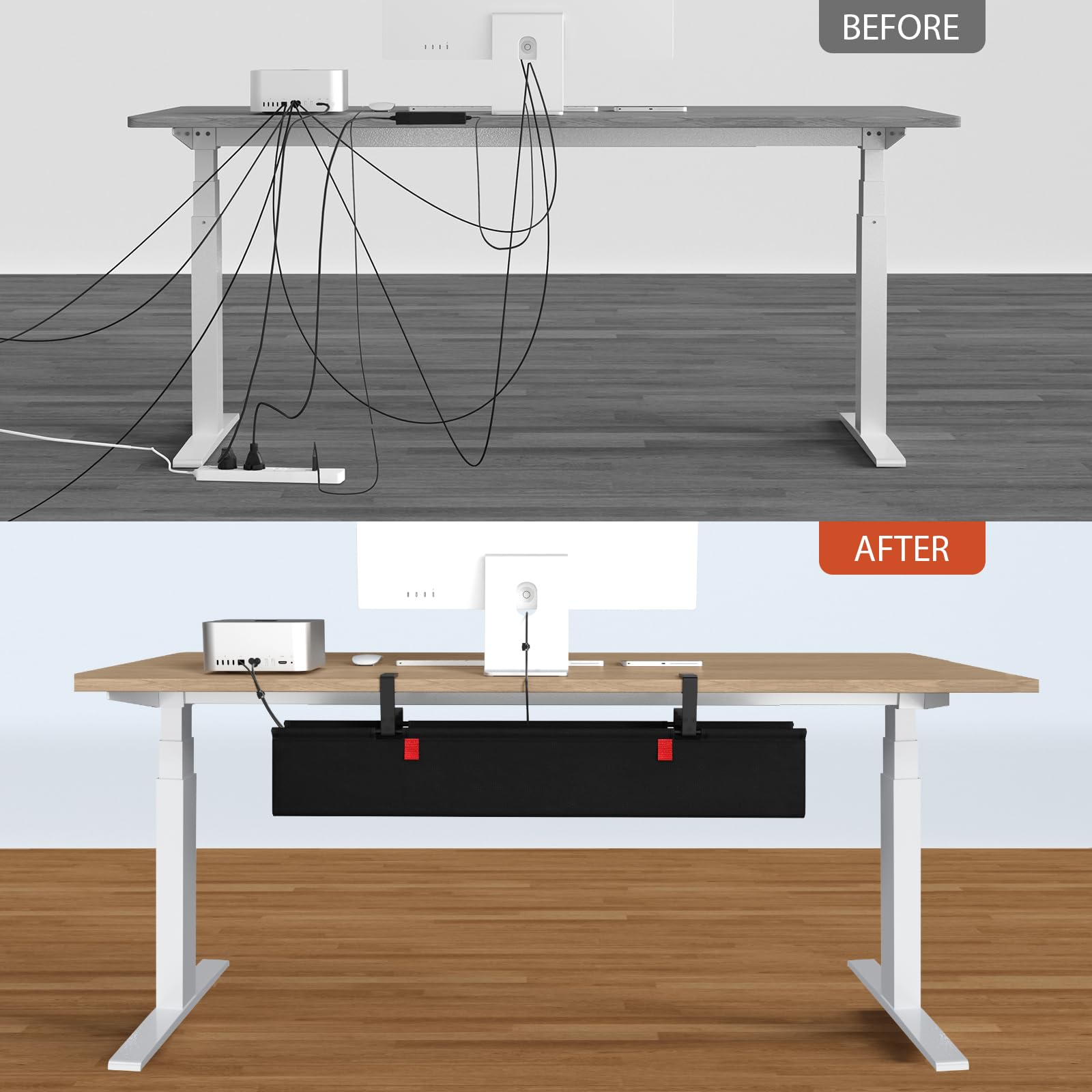 Univivi Unter dem Kabel Management Schreibtisch, 90cm Ohne Bohren Kabelkanal Schreibtisch Fexibel Oganizer, Klemmen/Schraubmontage, Stabiles Wasserfestes Kabeltray für Büro und Zuhause