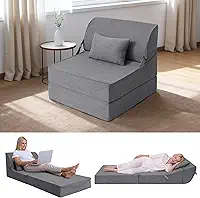 BeBen Cadeira dobrável para sofá-cama, cadeira conversível futon, sofá dobrável sem ossos, cadeira de espuma para pequenos espaços, dormitório, quarto de hóspedes, sala de estar, apartamento, cinza