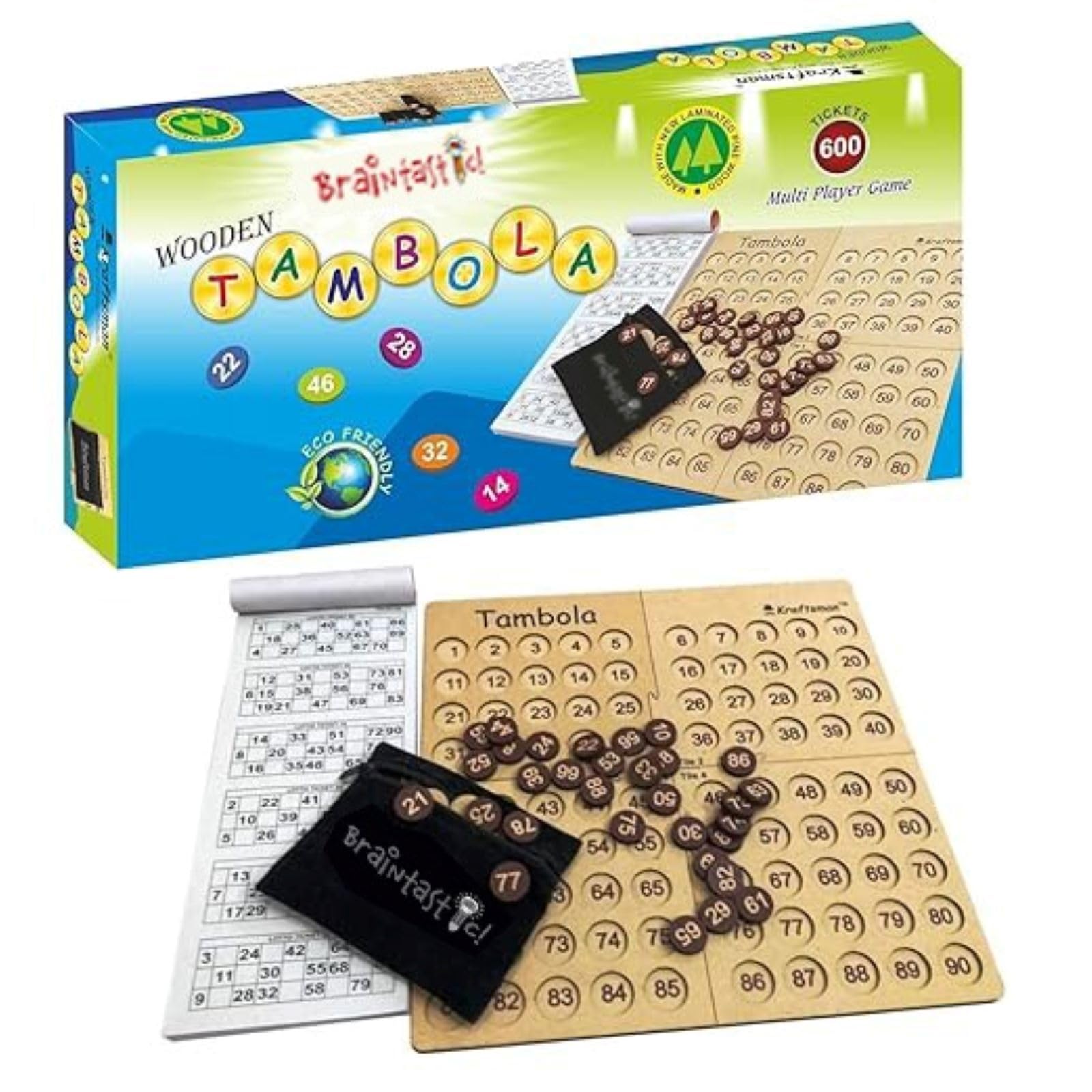 Braintastic Wooden Tambola/Housie Board Game with 600 Different Tickets,1-90 Coins, Fixing Checking Board and Cloth Pouch to Keep Your Coins Safe-image-20