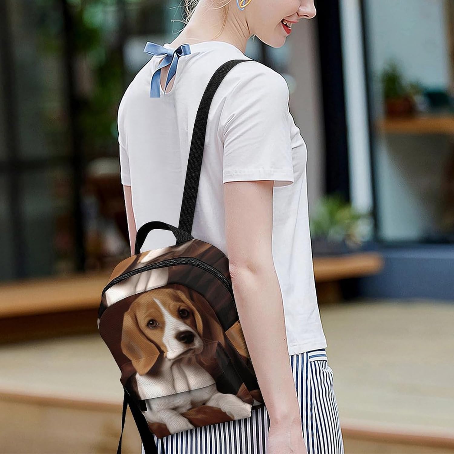 Waterproof Mini Backpack for Women - 10 Inch Oxford Lightweight Daypack Cute Bag Small Daypack Ovely Pet Dog Beagle Small Backpack Purse for Travel Work Weekender