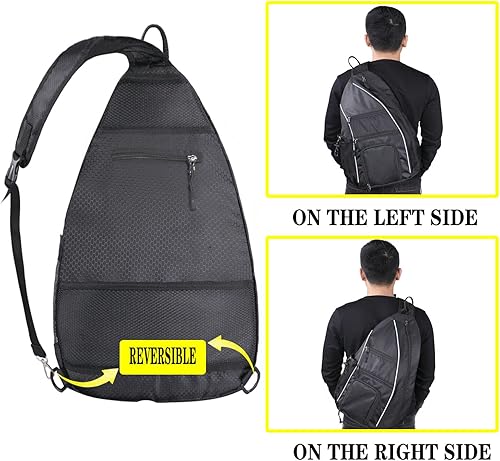 Miniatura 5 de LLYWCM Bolsa de pickleball  Bolsas de cabestrillo  Mochila cruzada reversible para remo de pickleball, tenis, raqueta de pickleball y viajes para