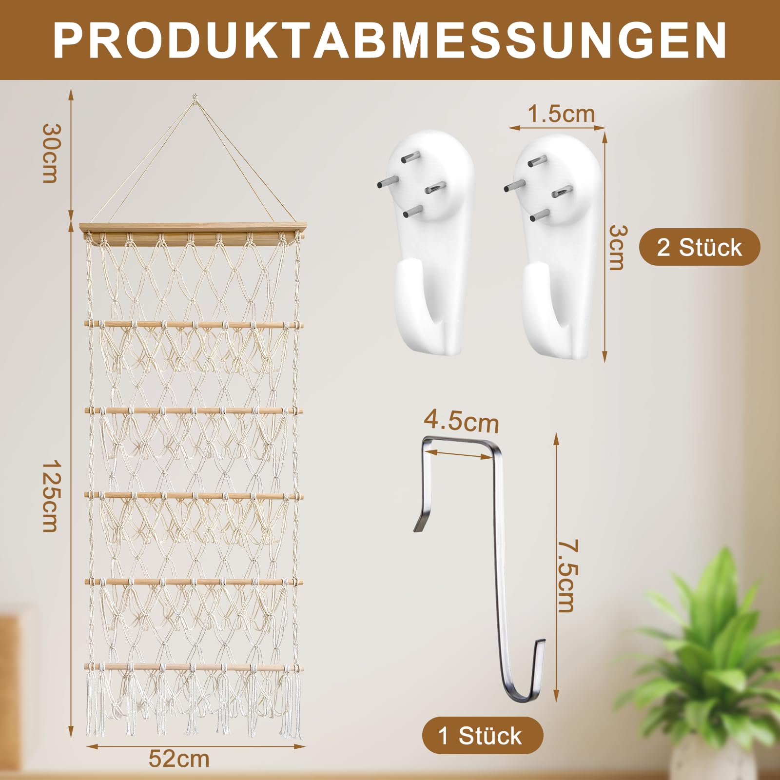 Scettar 52 cm Spielzeug Organizer, 5 Schichten kuscheltier aufbewahrung, Wandmontage & Über der Tür, platzsparende Aufbewahrung mit Haken, Kuschelecke Kinderzimmer Dekoration, auch für Bücher & Snacks
