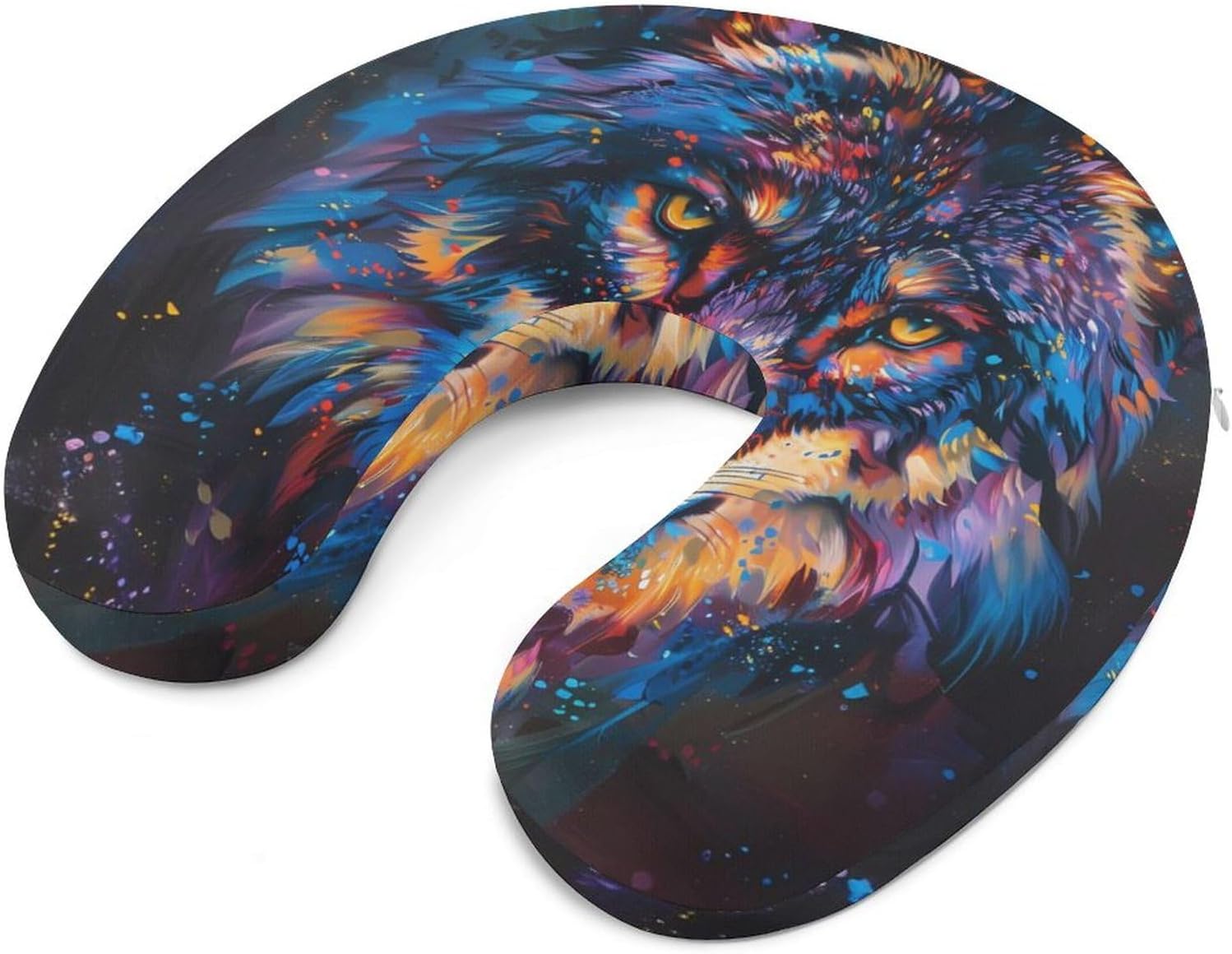 Colorful Wolf Funny Travel Pillow U Shaped Memory Foam Neck Pillows Portable for Flight Car Home Office