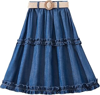 Girl's Cute High Elastic Waist Frill Trim A Line Flared Swing Flowy Midi Skirt